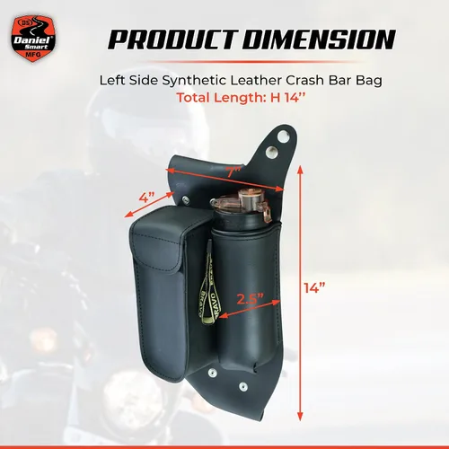Vista 6 de Daniel Smart - Bolsa de cuero para motocicleta con barra de choque, lado derecho, bolsa para sillín, con soporte para botella de agua y cierre