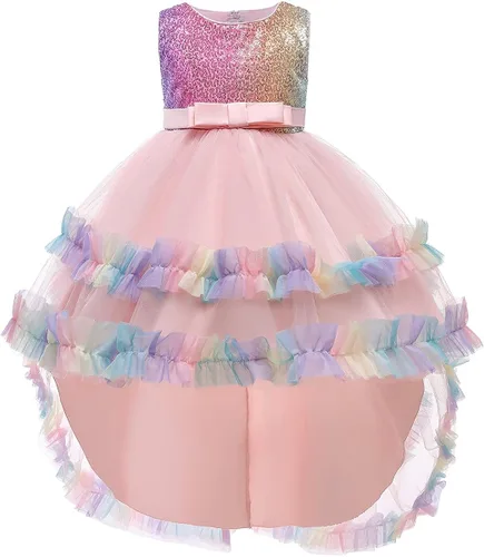 Vista 2 de HIHCBF Disfraz de unicornio para niñas Halloween Navidad lentejuelas princesa vestido de tul alto vestido de fiesta de cumpleaños con diadema