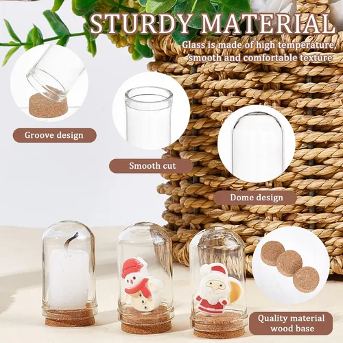 Vista 6 de CRASPIRE 15 piezas de cúpula de cristal con base de corcho de 1.75 pulgadas, mini exhibición, frasco, cubierta de soporte, funda decorativa