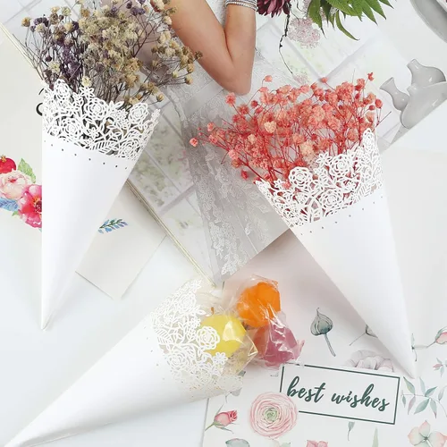 Vista 5 de GWHOLE Cono de pétalo de confeti de flores de 100 piezas para fiesta de boda, color blanco