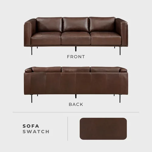 Vista 5 de Lexicon Sofá de cuero de grano superior, sofá moderno, sofá de gran tamaño con marco de madera maciza y patas de metal, sofás de cuero para sala