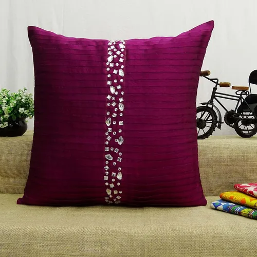 Vista 3 de S4Sassy Decor - Funda de almohada hecha a mano con cuentas de color magenta, funda de cojín cuadrada de 18 x 18 pulgadas