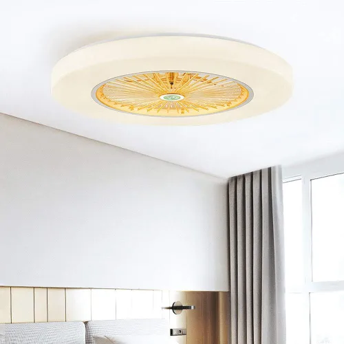 Vista 4 de Ventilador de techo moderno con luces amarillo de perfil bajo ventilador de techo LED de montaje empotrado con mando a distancia