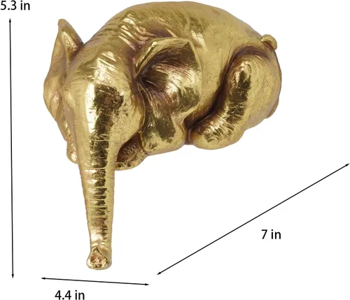 Vista 4 de Braxio Estatua de elefante para decoración del hogar, escultura abstracta de elefante dorado de resina para estantes, escritorio, mesa, oficina