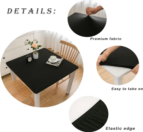 Vista 3 de Wolkemer Mantel Cuadrado Ajustado de Spandex Elástico Negro Cubierta para Mesa de Cóctel con Borde Elástico Cobertor de Mesa para Comedor Boda