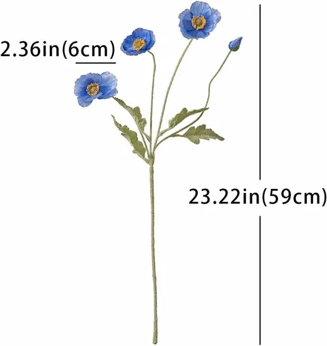Vista 4 de DUYONE Flores artificiales 6 tallos ramo de seda de amapola, para boda, hogar, decoración de fiesta, arreglo de centro de mesa (azul)