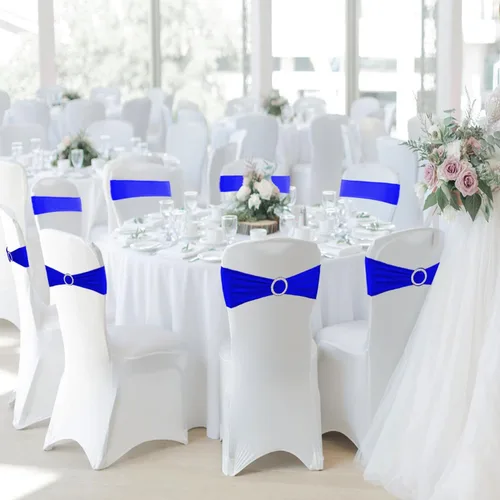 Vista 15 de WJWHQ 100 piezas de cintas elásticas de elastano con lazos para sillas, bandas de cubierta de silla con hebilla deslizante para eventos de boda