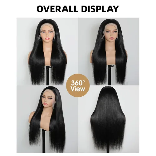 Vista 2 de Pelucas de cabello humano de 32 pulgadas con encaje frontal de 13 x 6 pulgadas, densidad 220, pelucas de cabello humano lacio con encaje frontal