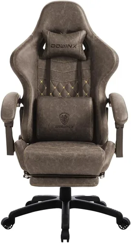 Vista 11 de Dowinx Silla de juegos grande y alta, silla de juego ergonómica para adultos con reposapiés y soporte lumbar de masaje, respaldo alto, silla de Negro