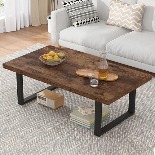 Vista 9 de Mesa de café IBF negra, mesa de centro minimalista industrial de madera, mesa moderna y simple rectangular para sala de estar, mesa de café y cóctel