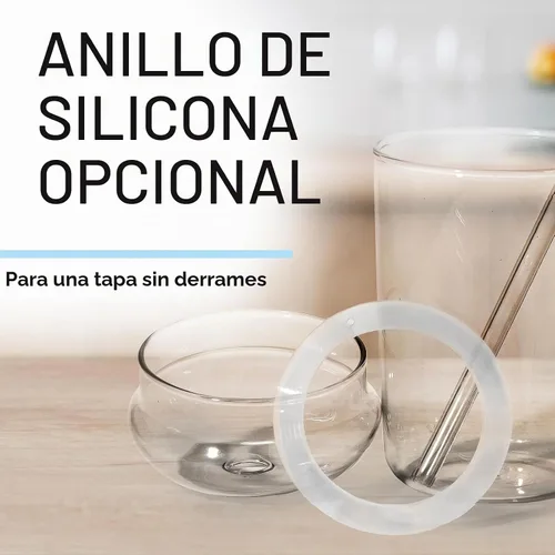 Vista 2 de Maplefield Vaso de vidrio con tapa de cúpula, 16 onzas, reutilizable, para café helado con pajilla, resistente a derrames, para frappes y licuados