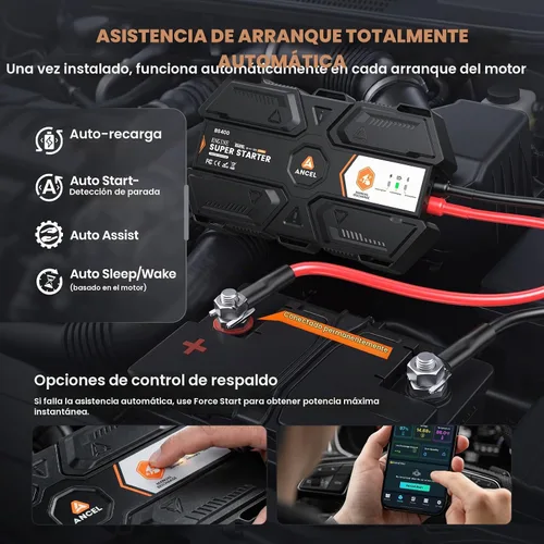 Vista 4 de ANCEL BS400 Super Starter, sistema de arranque de salto conectado Negro