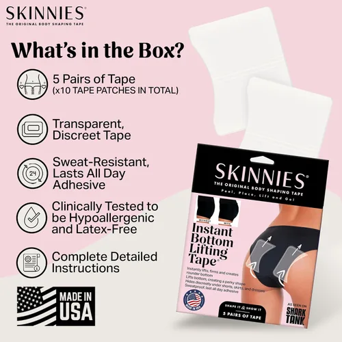 Vista 6 de Skinnies - Elevadores de fondo instantáneos, patentados fabricados en Estados Unidos, tiras adhesivas transparentes que levantan instantáneamente