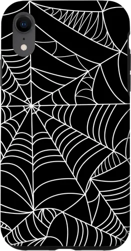 Vista 24 de iPhone 16 Spider Web Halloween Pattern Spooky on Black Case