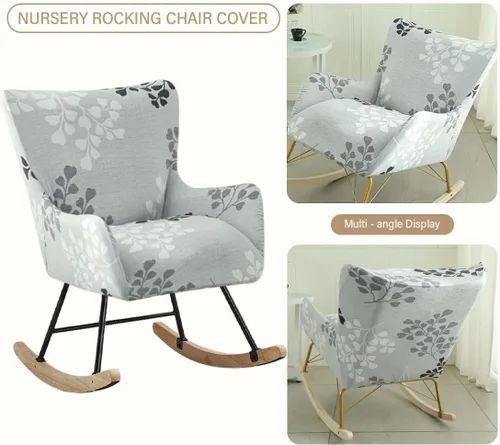 Vista 5 de Funda elástica para silla mecedora de guardería, funda estampada para sillón con acento mecedor, para sala de estar, dormitorio, oficinas, 01