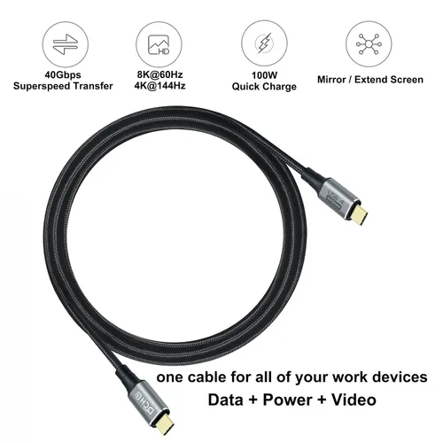 Vista 2 de DCHAV Cable USB 4 USB C a USB C 8K HD Display Video 40 Gbps Transferencia de datos 100W Cable de carga rápida USB4 tipo C a tipo C Cable trenzado