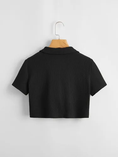 Vista 2 de SheIn Blusa casual de manga corta con cuello en V y botones para mujer