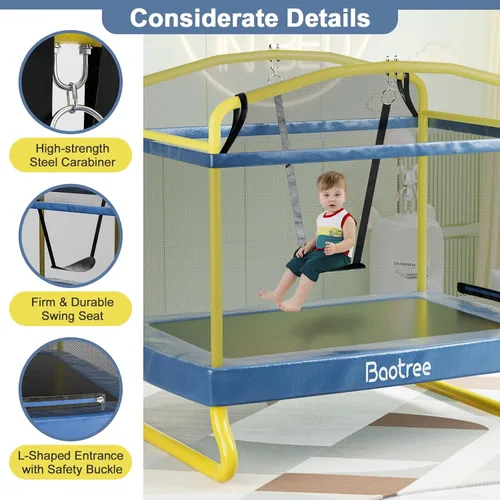 Vista 3 de Baotree Trampolín Rectangular para Niños, 78" Trampolines Recreativos Aprobados por ASTM con Columpio, Red de Cerramiento, Mini Trampolín