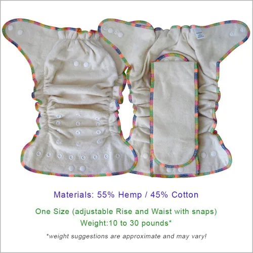 Vista 4 de Overnight Hemp - Pañal de tela ajustado: ajustable de talla única con botones a presión y 2 inserciones de cáñamo de algodón, unisex para bebé