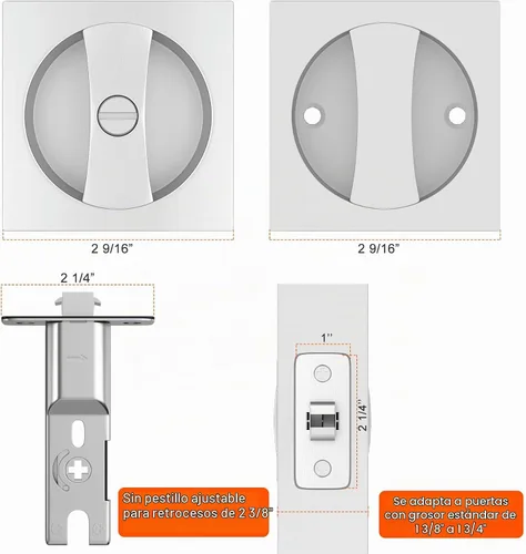 Vista 4 de Haidms Accesorios de puerta de bolsillo de níquel cepillado, cerradura de puerta de bolsillo cuadrado, manijas de puerta de bolsillo de aleación