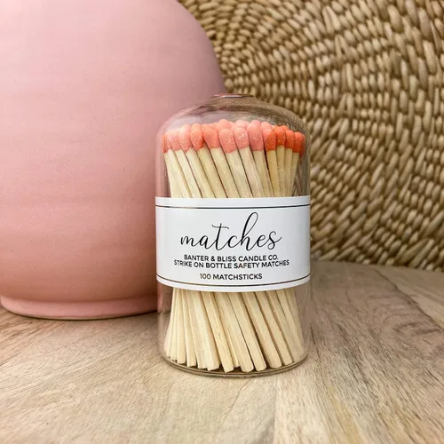 Vista 4 de Banter & Bliss Modern Matchstick Botella con Striker · 100 Cerillas de Seguridad Naranja Largas