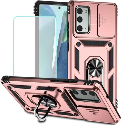 Vista 11 de Funda para Galaxy Note 20 5G, Samsung Note 20 N981U con protector de pantalla de vidrio templado y cubierta para cámara deslizante, soporte