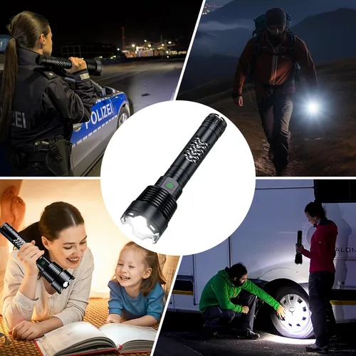 Vista 7 de Linternas LED recargables de 3600,000 lúmenes altos, linterna súper brillante con funciones de entrada y salida, linterna táctica para acampar