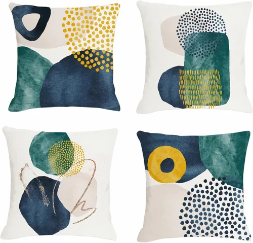 Vista 13 de Juego de 4 fundas de almohada abstractas de color naranja quemado de 20 x 20 pulgadas, fundas de almohada geométricas bohemias decorativas