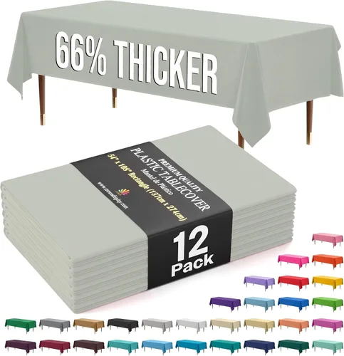 Vista 25 de Exquisite Mantel rectangular de plástico de alta calidad, 66% más grueso, 0.5 mil, paquete de 6 manteles desechables color aguamarina de 54 x 108