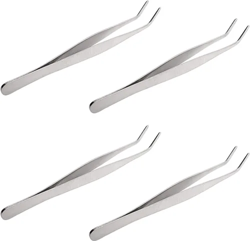 Vista 5 de Aoje-Link Pinzas de acero inoxidable con punta dentada curvada, máquina de coser pinzas de reparación electrónica, alicates multiusos, alicates