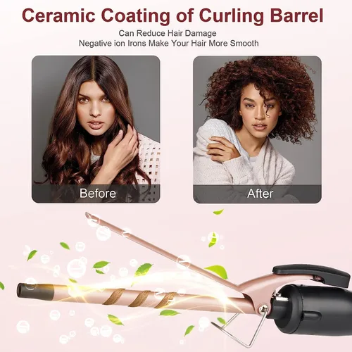 Vista 3 de Rizador fino, rizador pequeño de 3/8 pulgadas para cabello corto y largo, barril pequeño de cerámica con 2 temperaturas para rizos apretados