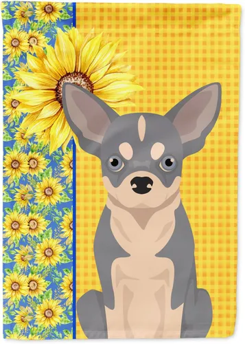 Vista 110 de Caroline's Treasures WDK5313GF Bandera de jardín con diseño de girasoles de verano, color negro y tostado, Airedale Terrier para buzón, bandera