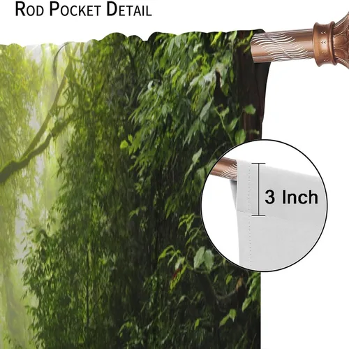Vista 6 de Cortinas de paisajes naturales – Bosque idílico vegetación soñada, misterio fresco tema de paisajes tropicales, cortinas opacas decorativas