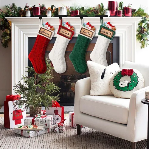 Vista 2 de Paquete de 2 medias de Navidad, medias de Navidad familiares grandes de 18 pulgadas, medias de punto de colores mixtos colgantes (2 mezclas)