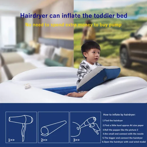 Vista 3 de USHMA Cama de viaje para niños pequeños, cama inflable portátil para niños Colchón de aire para niños Cama de viaje para niños, colchón inflable
