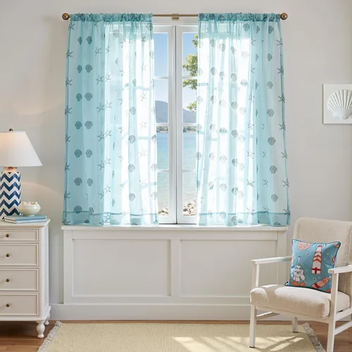 Vista 11 de Jinchan - Cortinas traslúcidas color azul costero de 63 pulgadas con bolsillo para barra, 2 paneles Mar azul