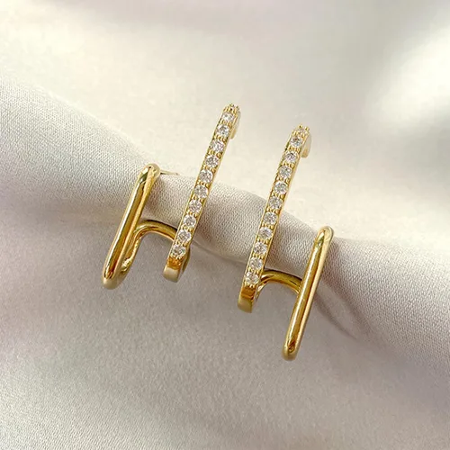 Vista 6 de Aretes de cuarteto para mujer, aretes de garra que parecen múltiples piercings de diamantes de imitación, aretes de tuerca envolventes, aretes