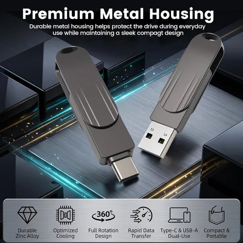 Vista 6 de Unidad flash USB de 512 GB para iPhone, USB-A y Tipo-C Pulgar Negro