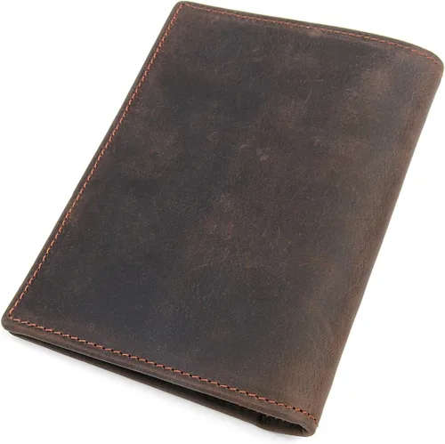 Vista 3 de Cartera plegable de viaje con bloqueo RFID de cuero genuino para pasaporte, Marrón oscuro, Cartera Rfid