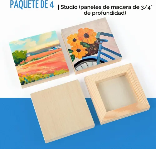 Vista 6 de Falling in Art Kit de paneles de madera de abedul sin terminar para pintura, lienzo de madera, paquete de 4 unidades de 4 x 4 pulgadas de estudio