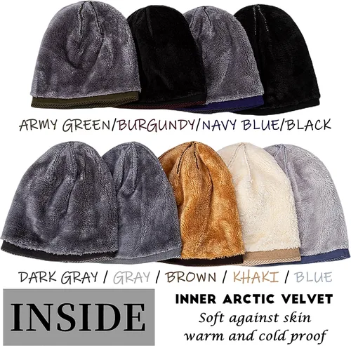 Vista 3 de HiRui Gorros de invierno para hombres y mujeres, gorro de punto con forro polar cálido y holgado
