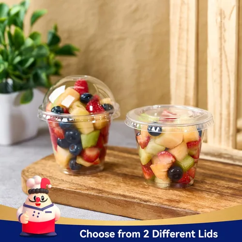 Vista 8 de JOLLY CHEF 200 juegos de vasos de plástico transparente de 9 onzas con tapas de cúpula y forros de papel, vasos de postre de plástico con tapas
