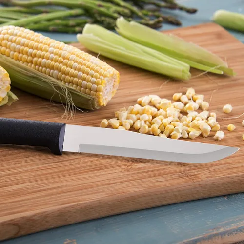 Vista 6 de Rada Cuchillo de carnicero rechoncho, hoja de acero inoxidable con mango de resina de acero inoxidable negro, fabricado en EE. UU