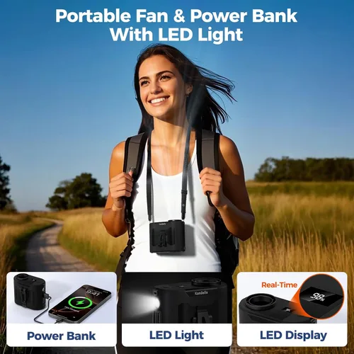 Vista 7 de KOMBELLA Ventilador de cintura portátil con clip en el cinturón, ventilador de camisa mejorado 2025 con batería de 10000 mAh y 5 velocidades, clip
