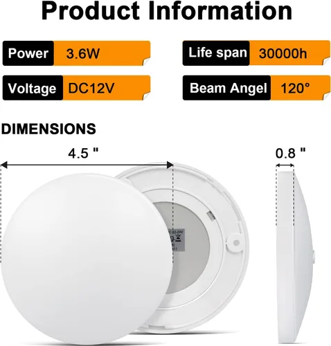 Vista 6 de acegoo Luz LED de techo de 12 V, luz de disco interior de caravana, luz de panel superior de 12 voltios para autocaravana, viaje, remolque, cámper