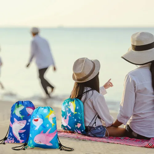 Vista 6 de Spiareal - Paquete de 18 mochilas con cordón para fiesta de tiburones de verano, bolsas de regalo con temática de animales marinos de dibujos