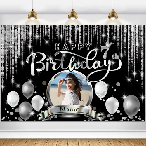 Vista 94 de Cartel de decoración de feliz cumpleaños número 100 personalizado - Personalización disponible - Negro y plateado - Tamaño grande - Admite fotos