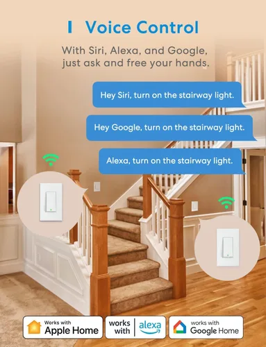 Vista 5 de meross Interruptor inteligente de 3 vías, requiere cable neutro, compatible con Apple HomeKit, Alexa, Hey Google y SmartThings, un solo polo y 3