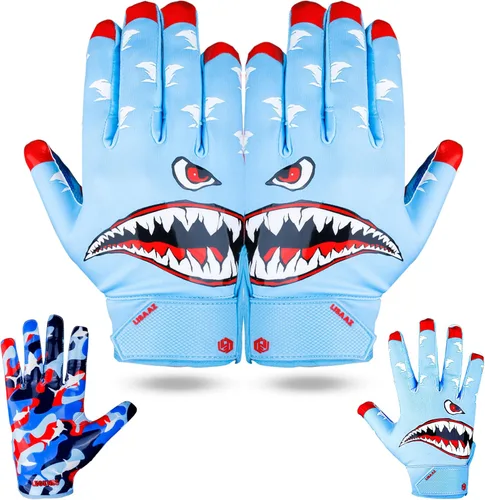Vista 8 de Guantes de fútbol americano con agarre pegajoso, guantes de fútbol americano juvenil Receptor duradero para jóvenes y adultos, equipo pegajoso