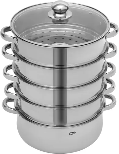 Vista 9 de Olla de vapor de 10.2 pulgadas/10.2 in de acero inoxidable de 5 niveles para cocinar alimentos utensilios de cocina para inducción de gas estufa